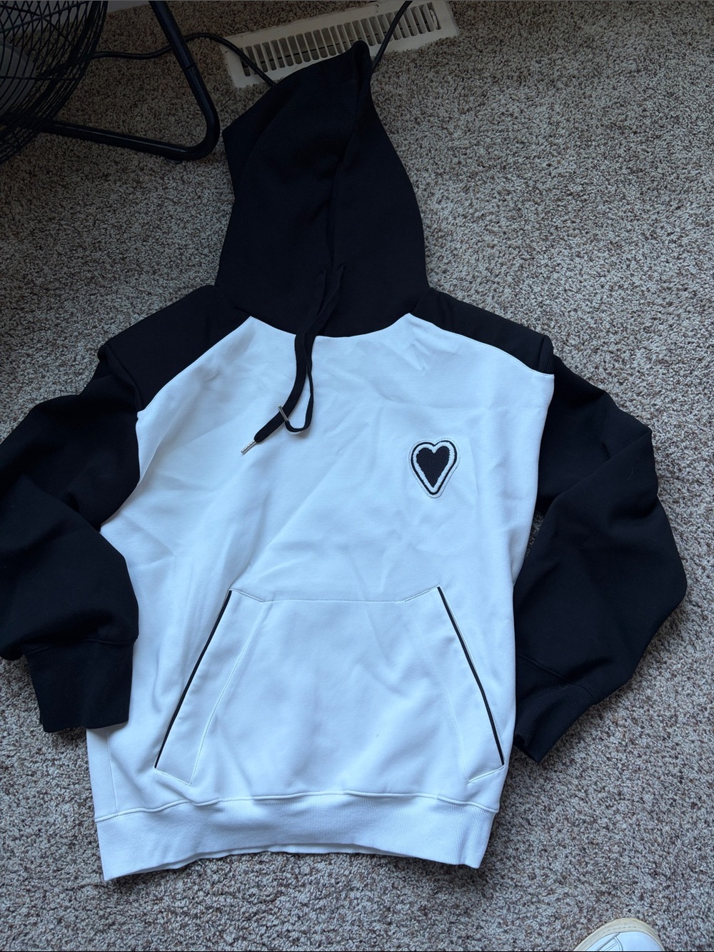 Black & White Heart Patch Pullover Hoodie